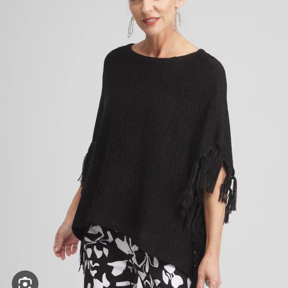NWT Chico’s Black Fringe Poncho L/Xl 570360870 - Picture 1 of 7